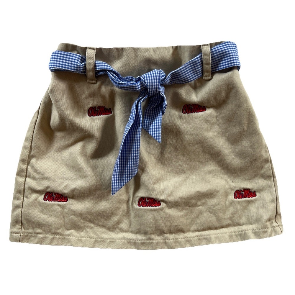 Vive La Fete Girls Ole Miss‎ Mississippi Skort Skirt Khaki Gingham Beige Blue 2